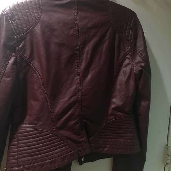 Burgundy Faux Leather Moto Jacket - Picture 4 of 4